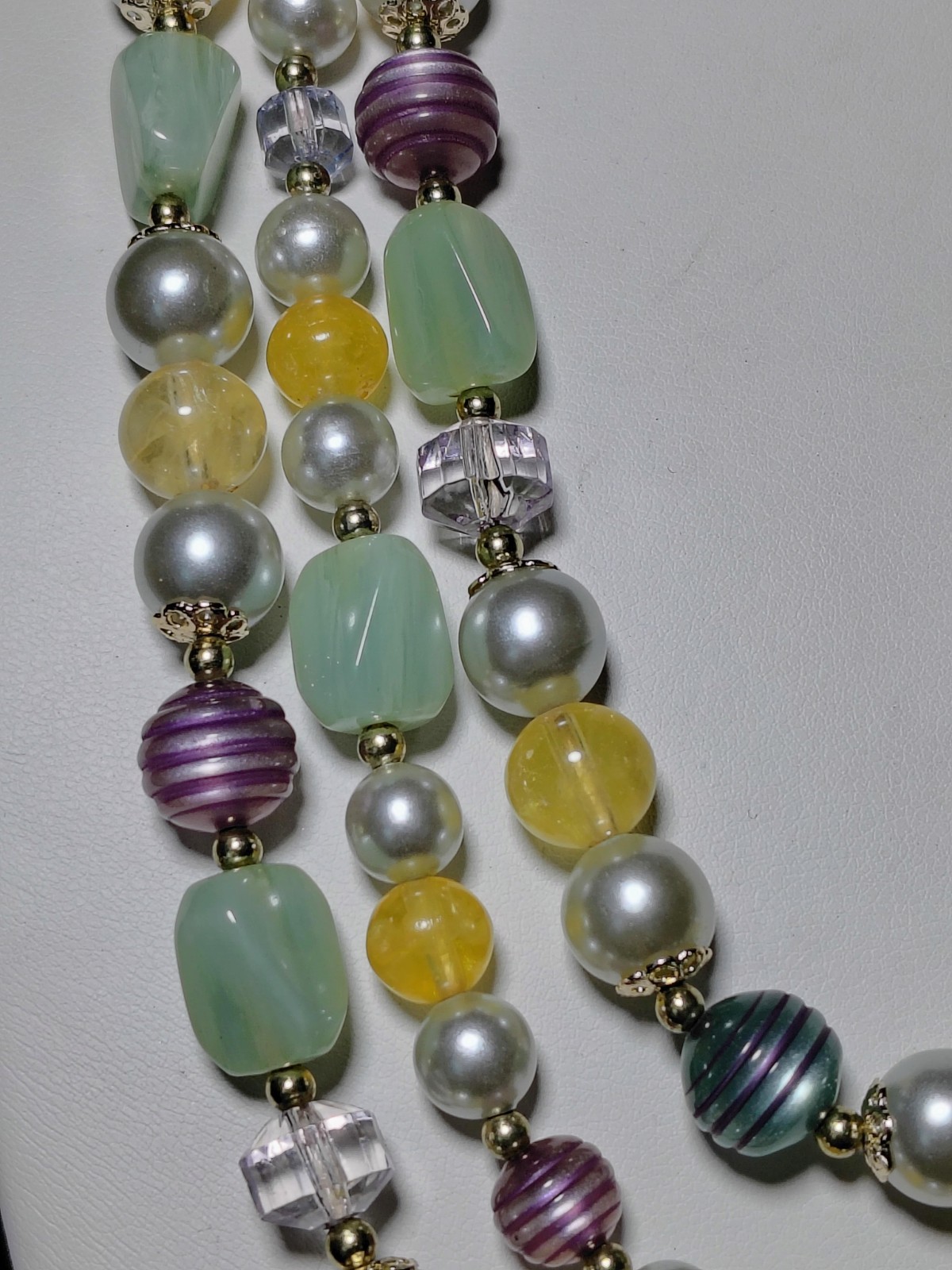 S401 Vtg Set Japan Multi Strand Beaded Necklace Clip Earrings Glass Faux Pearl