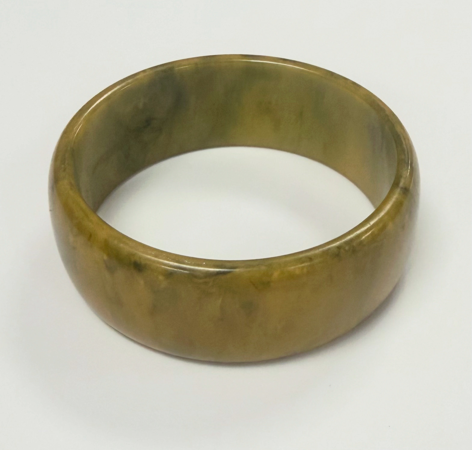 Vintage Tested Bakelite Catalin Bangle Bracelet Olive Green Butterscotch Marbled