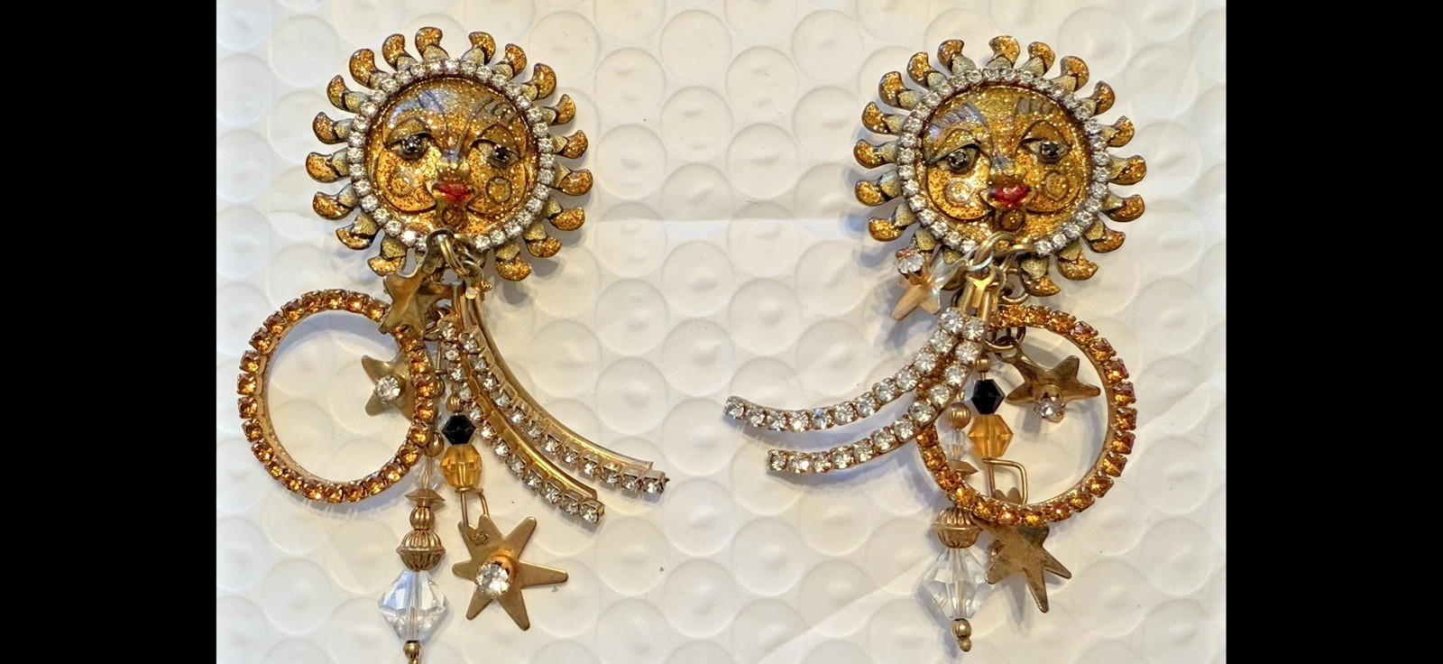 ” LUNCH at the RITZ ” Sun Goddess Solar Loops Swarovski Crystal Clip-on Earrings