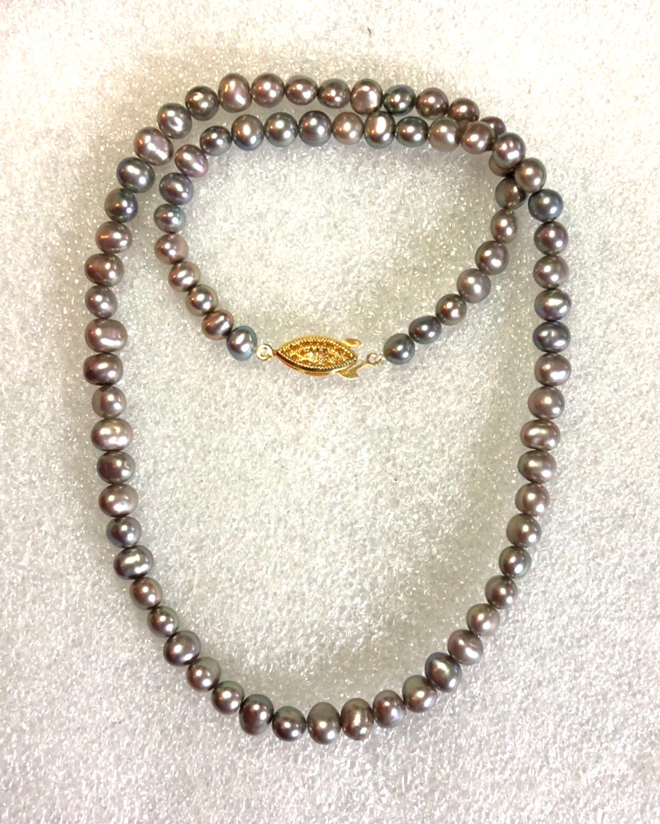 Vintage Genuine Cultured Freshwater Pearl Strand Necklace Silver Gray 18.5″ P24