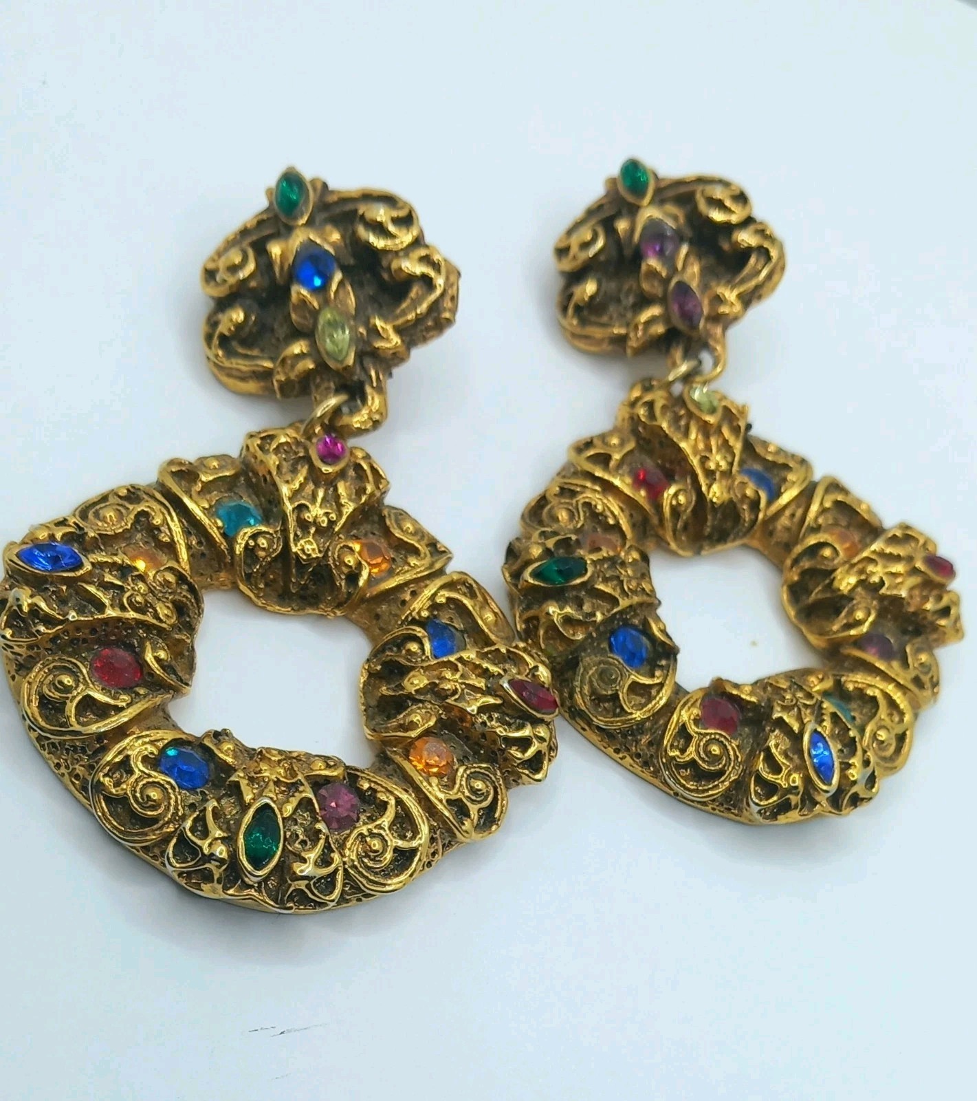 VINTAGE SATELITE GOLD TONE MASSIVE FRENCH EARRINGS