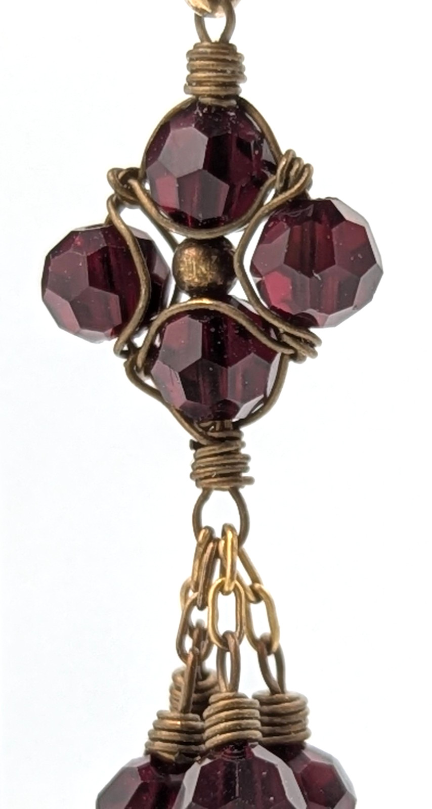 Vintage Gold Filled Garnet Glass Necklace Earrings Set Dainty Wire Wrap Dangles