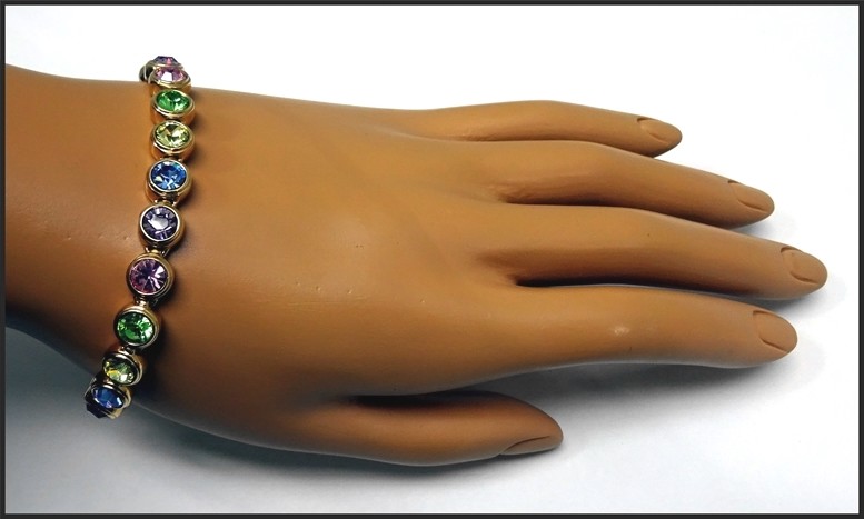 Vintage Gold Plated Bezel Set Crystals Multi Color Crystal 7 1/8″ Bracelet