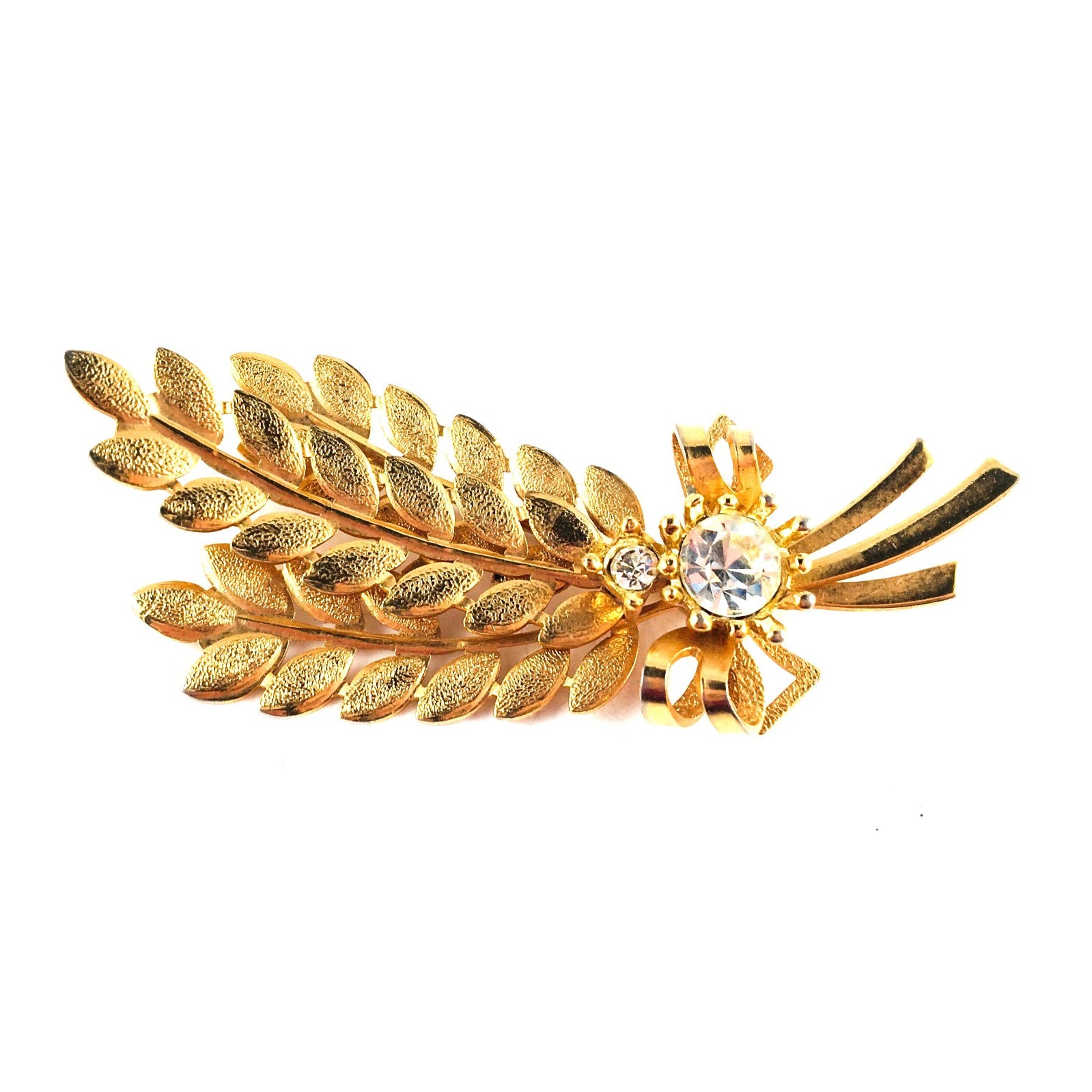 Sarah Coventry Floral/Leaf Spray Brooch with Rhinestones/Goldtone/Brooch/Pin