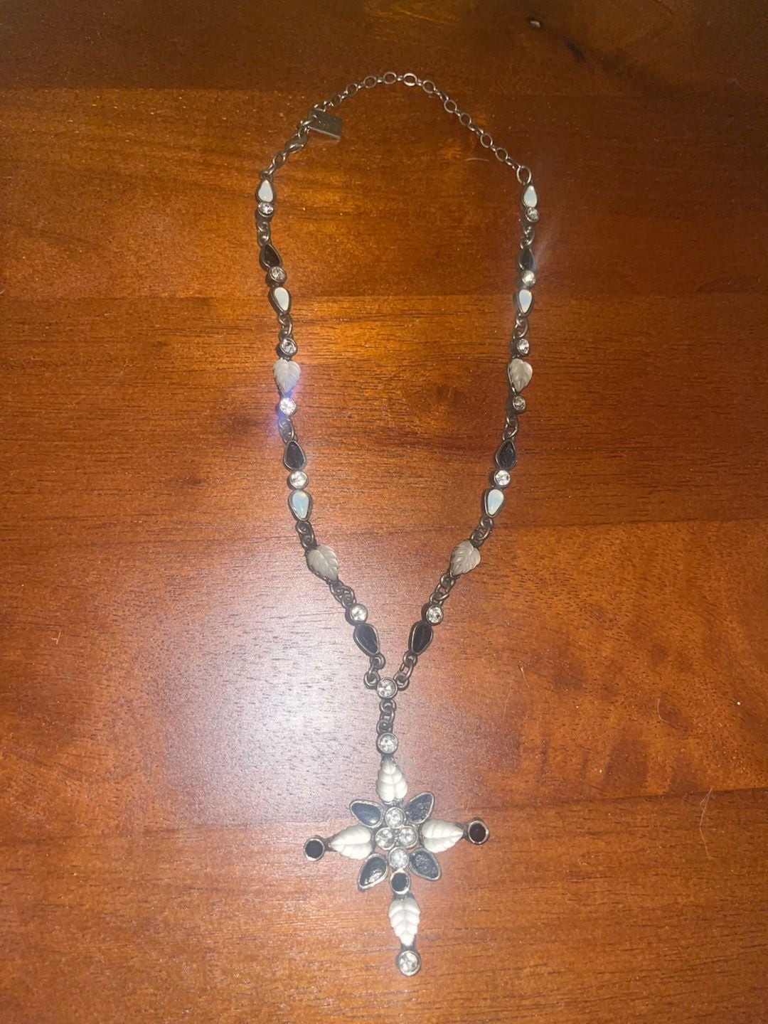 Les Nereides Paris Floral Crystal and Enamel Pendant Necklace