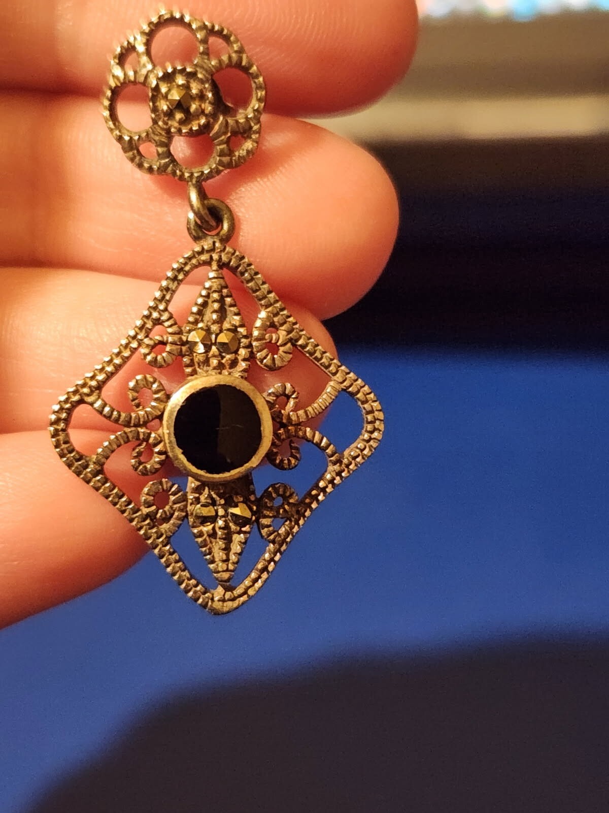Sterling Silver Onyx Dangle Earrings