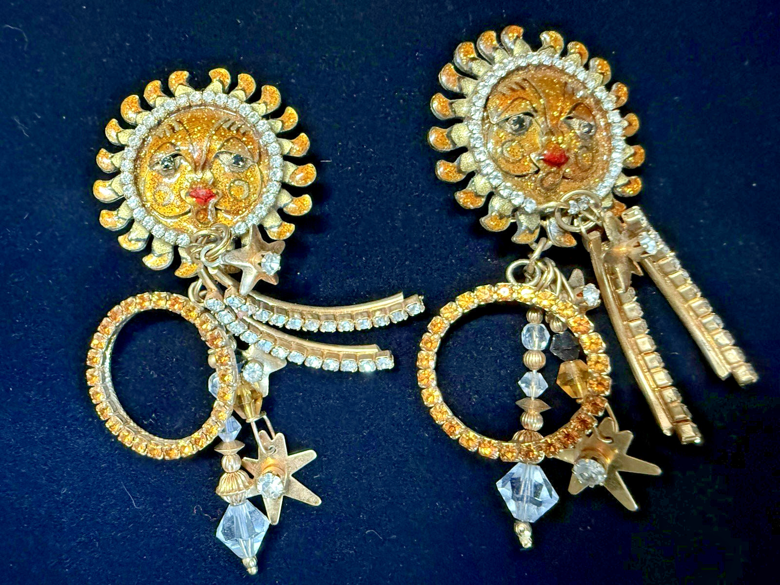 ” LUNCH at the RITZ ” Sun Goddess Solar Loops Swarovski Crystal Clip-on Earrings