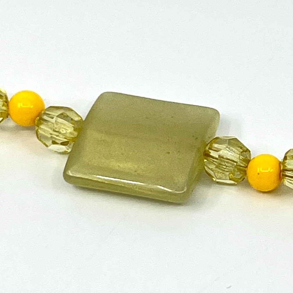 VTG Retro Y2K Yellow Beaded Necklace Square Acrylic Resin Geo Chic Summer Pop