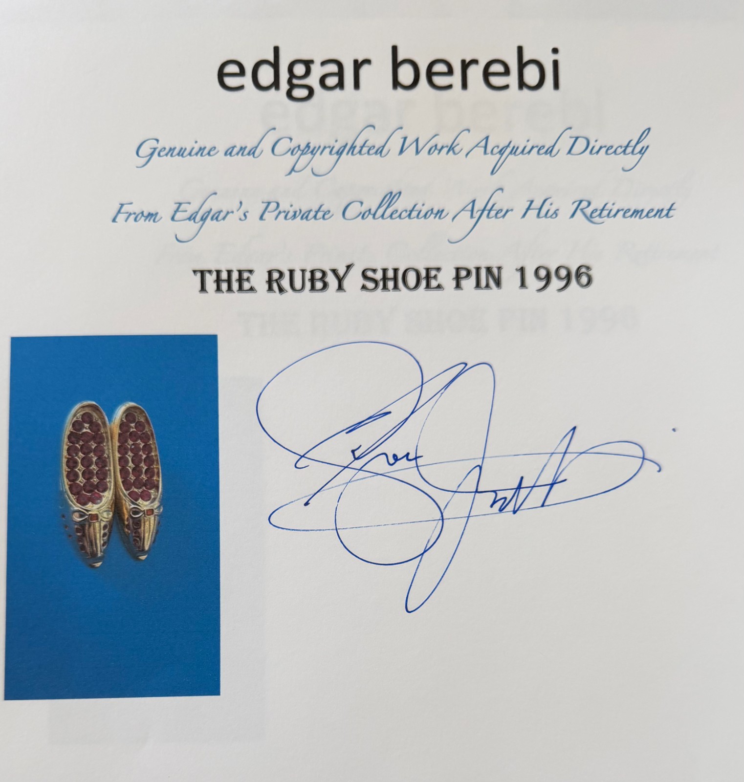 Berebi Ruby Shoe pin 1996 Sold By Edgar Berebi NOS COA BOX Vintage