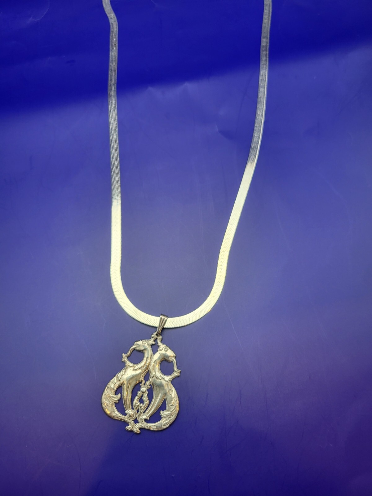 Sterling Silver ITALY 5mm Etched Herringbone Chain Necklace W Dragon Pendant 30g