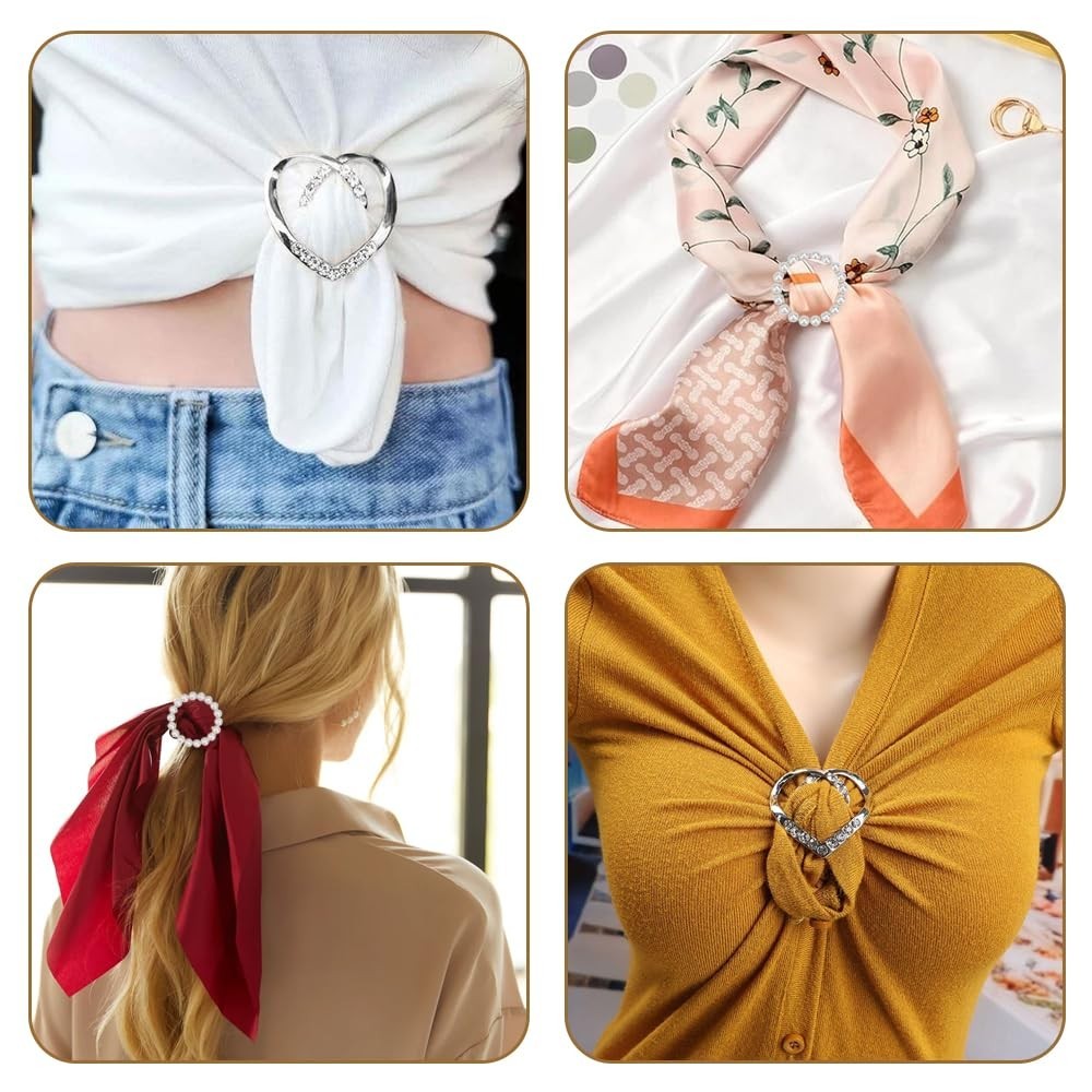 4PCS Metal Scarf Ring Clips – T-Shirt Tie Clips for Women, Fashion Shirt Buckle