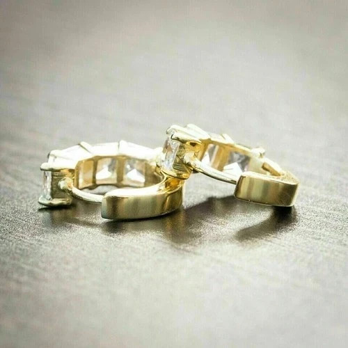 Princess Cut Lab Created Diamond Engagement 14K Yellow Gold Filled Hoop Earrings