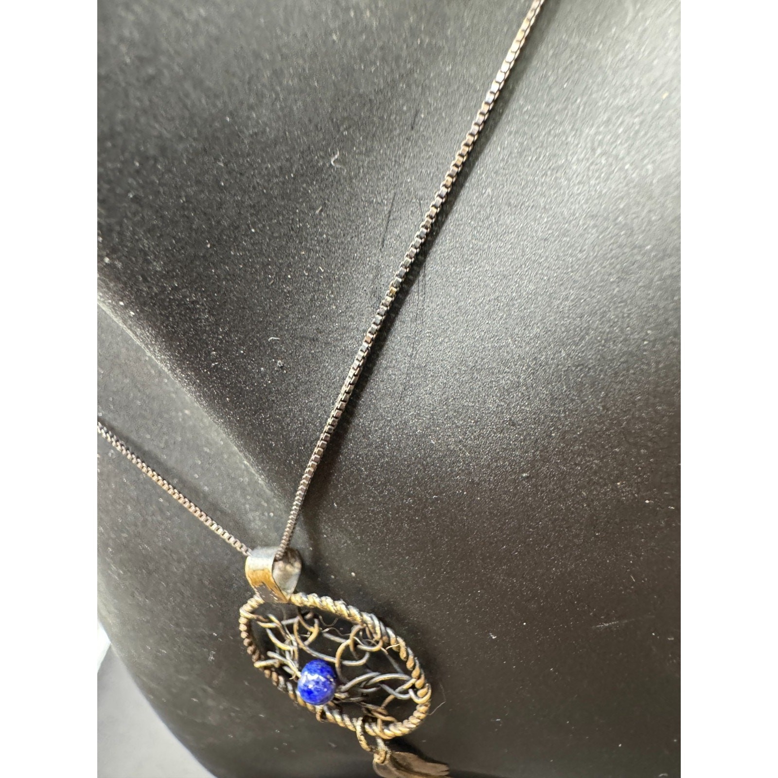 Vintage AGI Italy Signed Sterling Silver 925 Lapis Lazuli Dreamcatcher Necklace