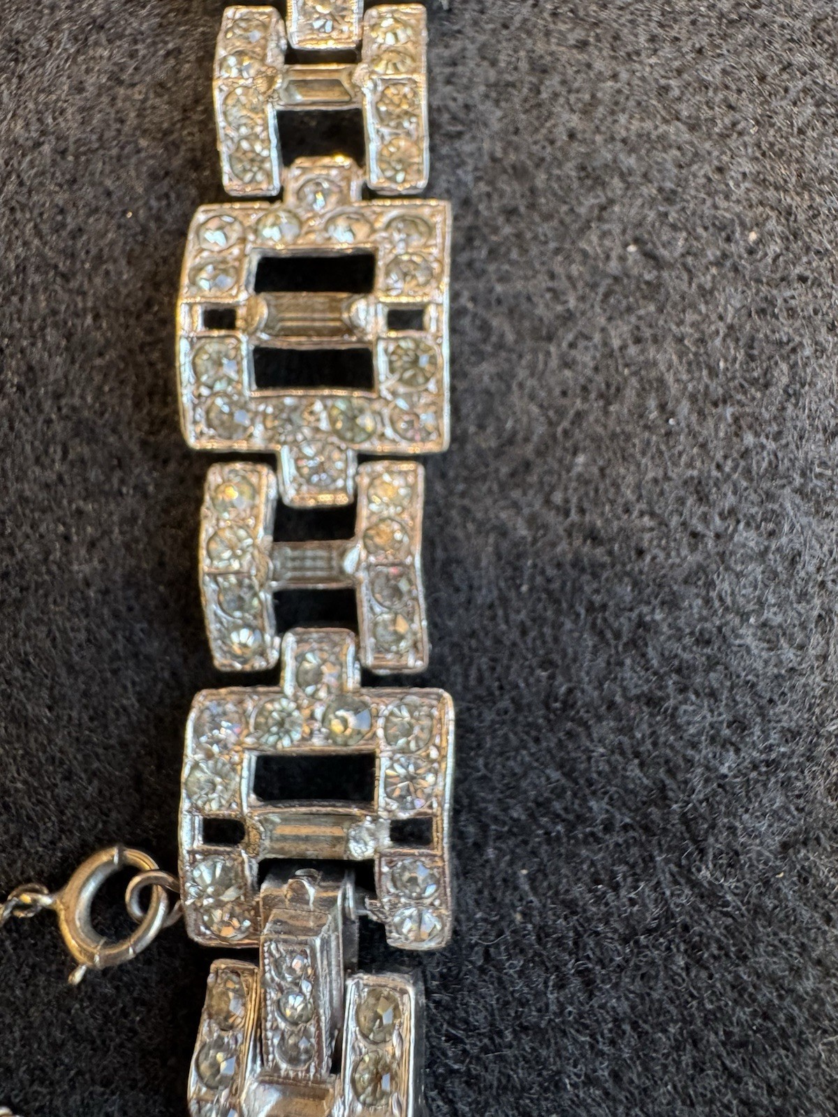 VTG ART DECO Style Rhodium Plated Baguette Rhinestone Link Bracelet 7.5″L BLING!