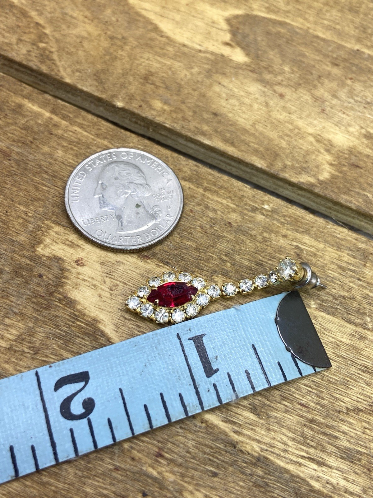 Vintage Red & Clear Rhinestone Gold Tone Necklace & Earrings Set