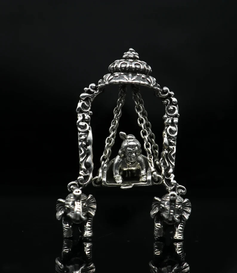 925 sterling silver Lord Krishna with swing statue figurine puja articleart39
