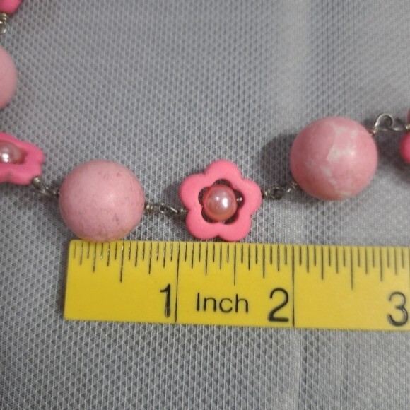Vintage Handmade Women’s Necklace Pink Cotton Candy Natural Stones, Faux Pearls