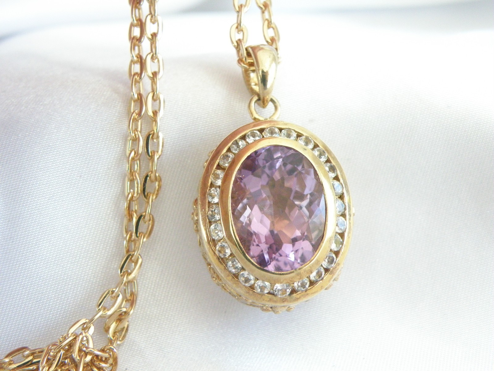 Vintage Sterling Silver 925 Gold on Large Reversible Amethyst Pendant Necklace