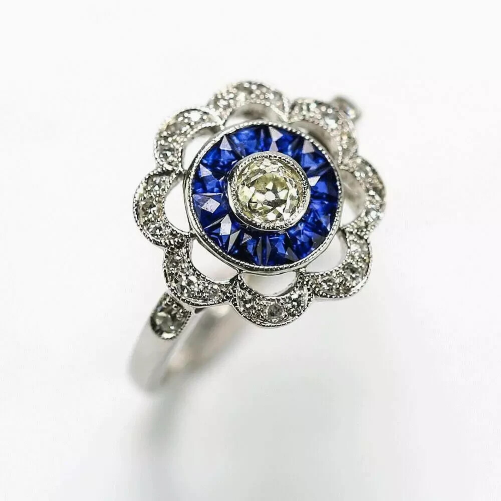Art Deco Style 2.55Ct Lab Created Diamond Flower Cocktail 14K White Gold FN Ring