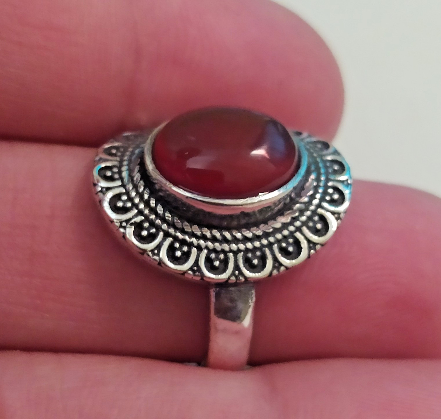 Ancient Vintage Victorian Sterling Silver Ring Red Carnelian Stone Size 9