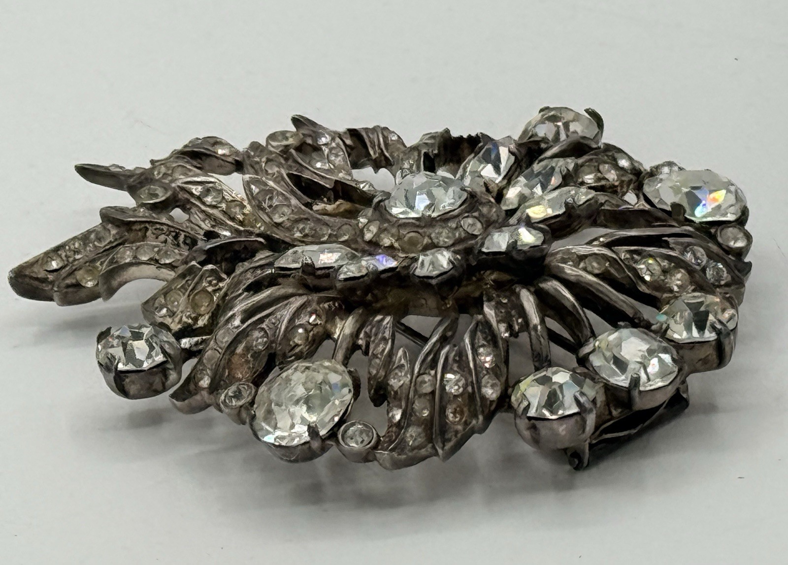 GIGANTIC 1940 Original Vintage EISENBERG Sterling silver RHINESTONE Fur Clip PIN
