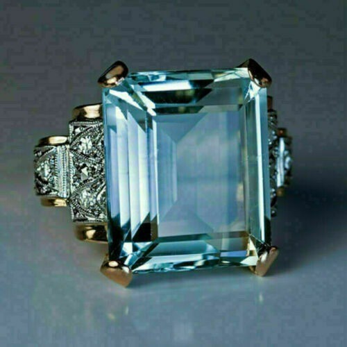 Art Deco 5.80 Ct Aquamarine Antique Vintage Engagement Ring 925 Sterling Silver