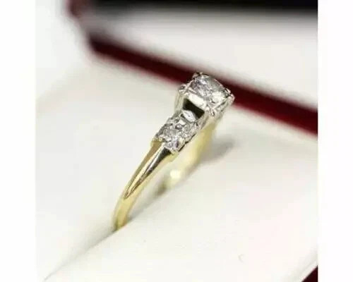 Lab Created Diamond Art Deco Style Vintage Round Cut 14K Gold FN Engagement Ring
