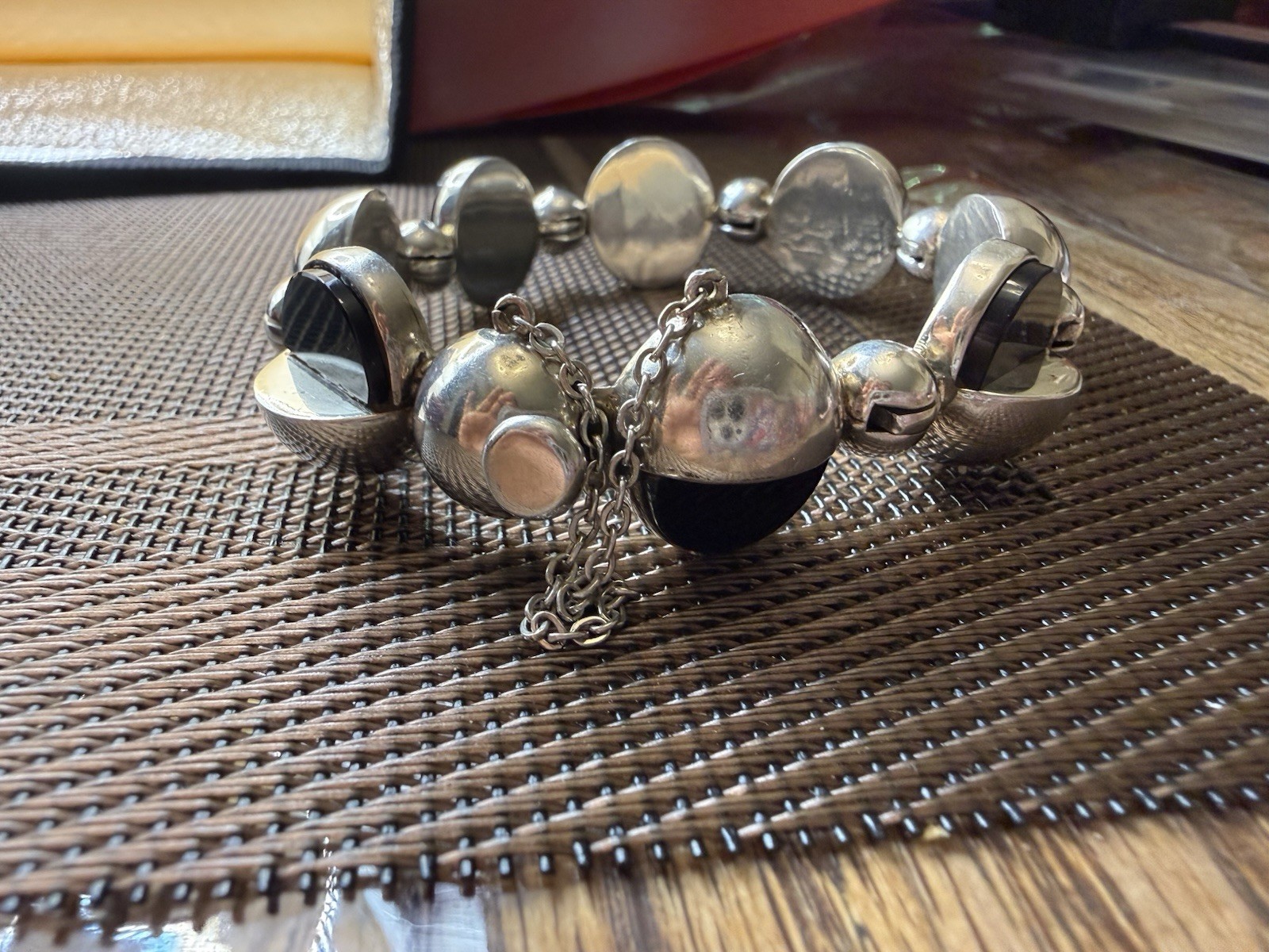 Antonio Pineda 970 Silver Black Onyx Modernist Bracelet Taxco – Eagle 21 – 74.8g