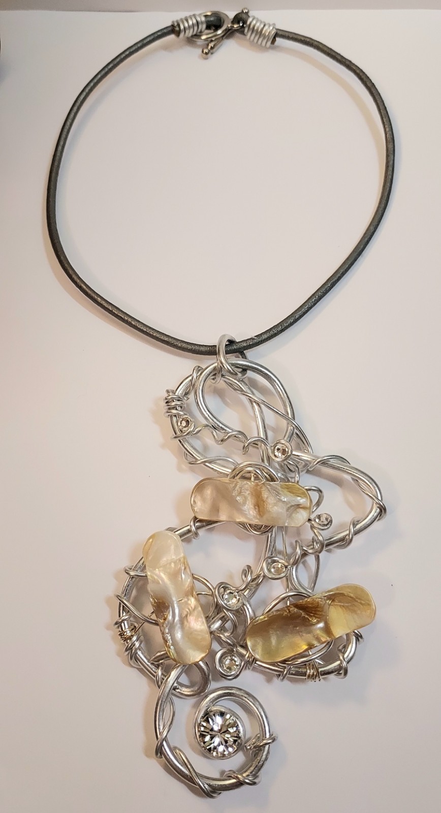 Jeff Lieb Statement Necklace Swarovski Crystal Shell Abstract Art Boho Signed