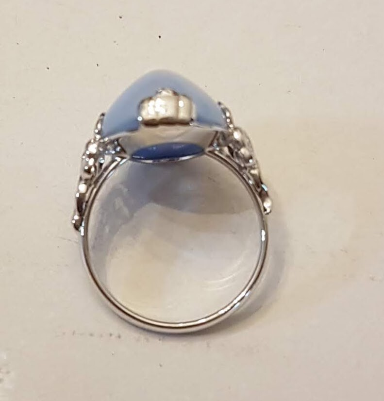 Avon Victorian Splendour Blue Moonstone RING size 7 Nickel Free Silver Tone VTG