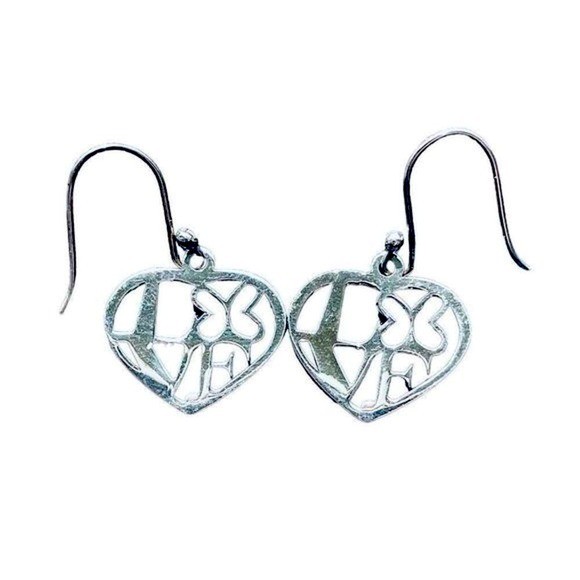 Sterling Silver Love in Heart Butterfly Hook Earrings ATI 925 Mexico Stamped