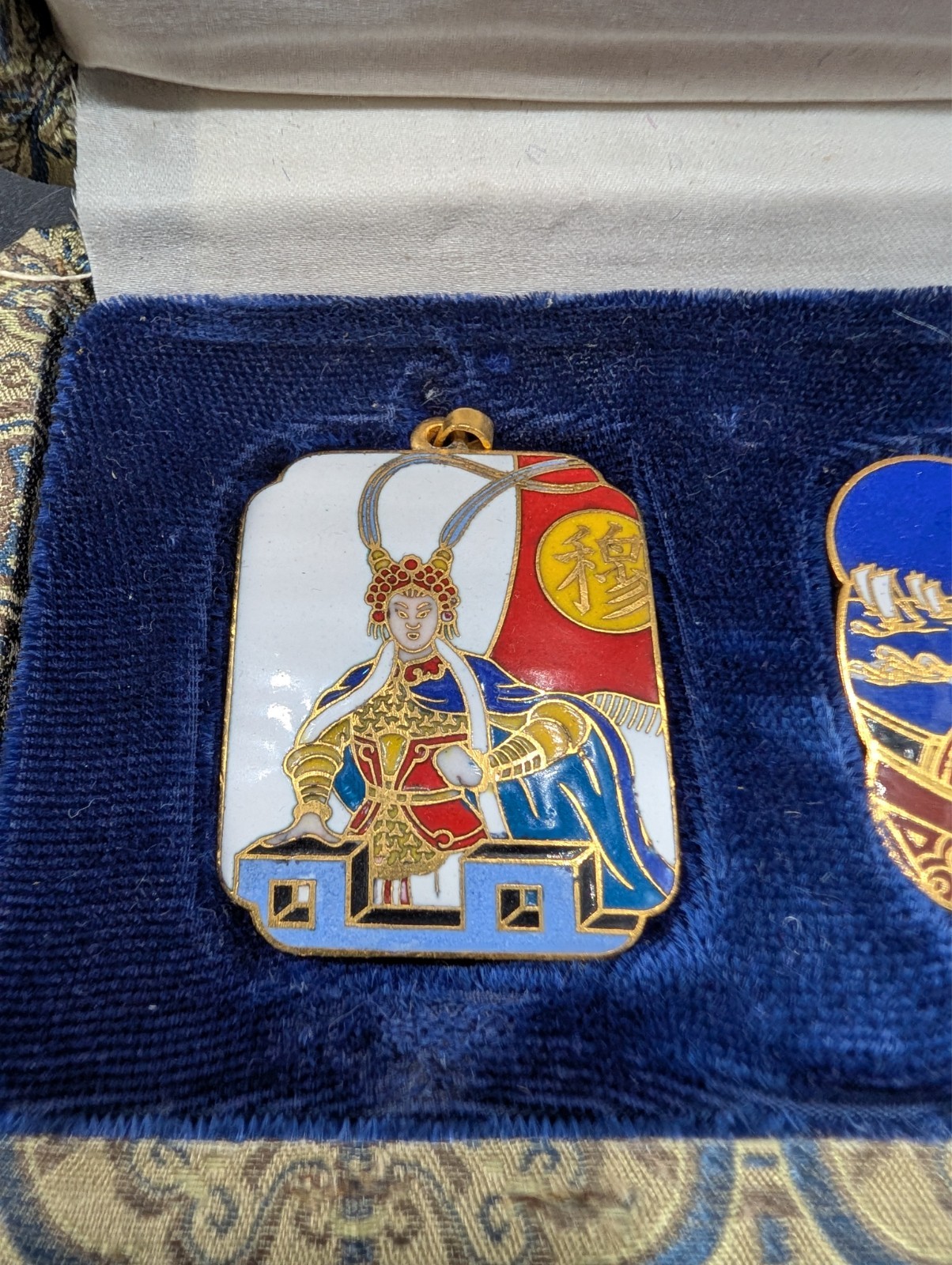 Vintage Cloisonne Pendants From Peking Jewelry With Original Box
