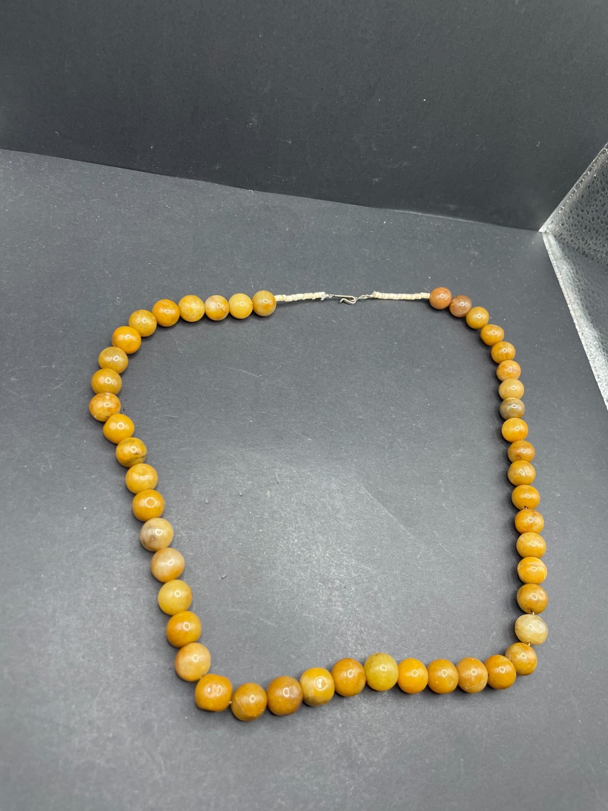 Vintage Butterscotch Yellow Jade Round Beaded Necklace S-Clasp