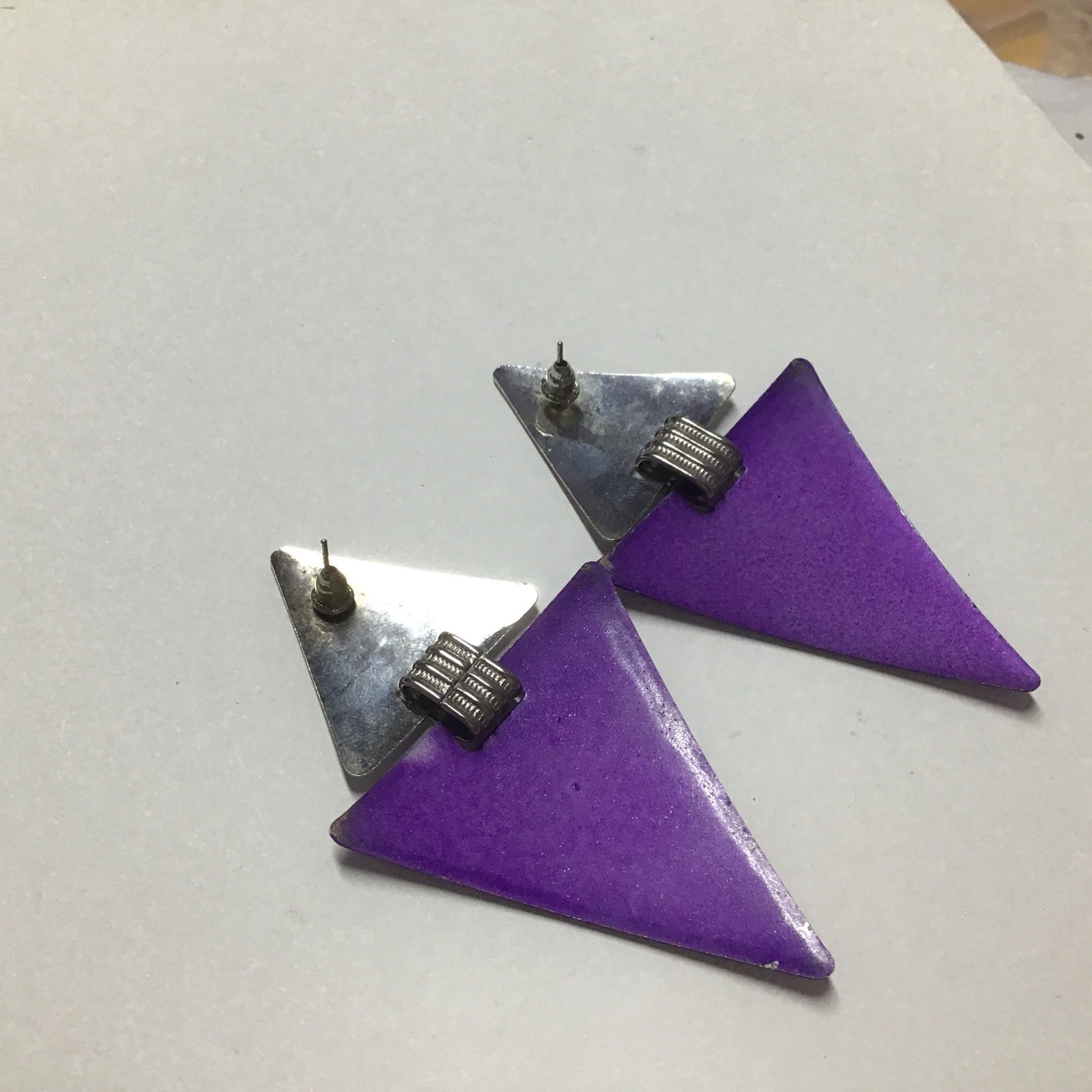 #2 Vintage Retro Drop Dangle Purple Silver Toned Earrings from USA seller