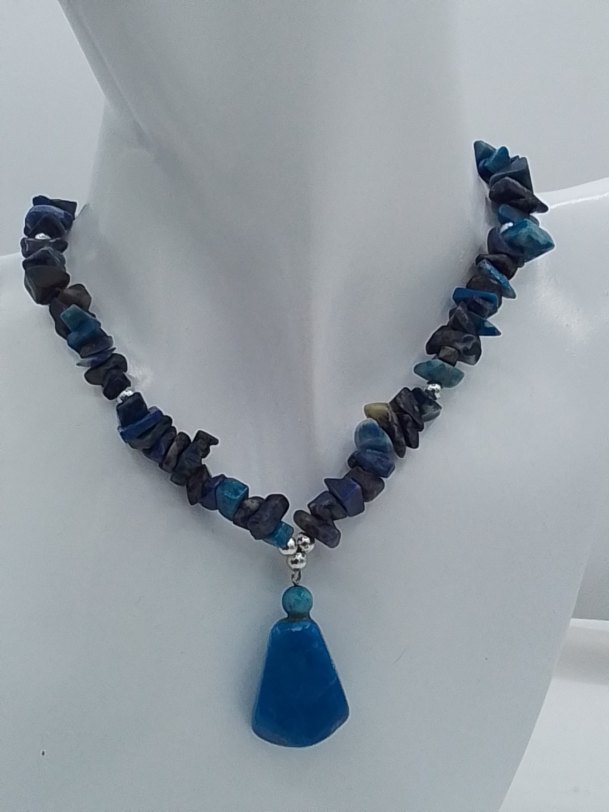 16″ ROUGH CUT NATURAL LAPIS LAZULI STONE BLUE PURPLE POLISH PENDANT NECKLACE VTG