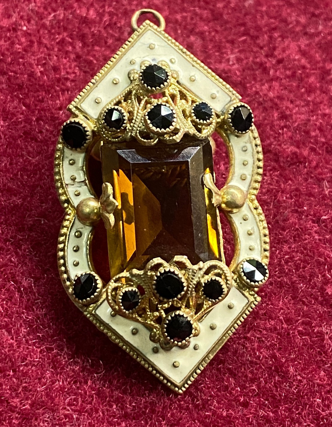 Antique Victorian Pendant Gold Plated Filigree Enamel with Citrine Stone