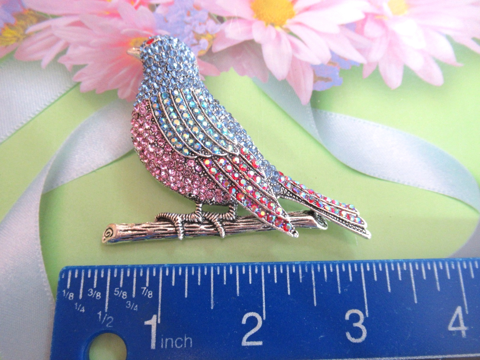 Statement LARGE Brooch BIRDS Large Rhinestone Crystal Enamel NEW