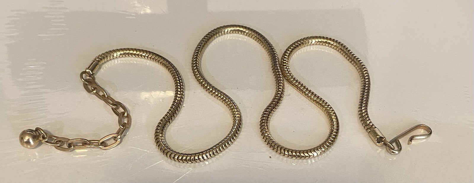 Vintage Necklace 16in Gold Tone Snake Chain w/ Extender & Hook Clasp 1950s Era