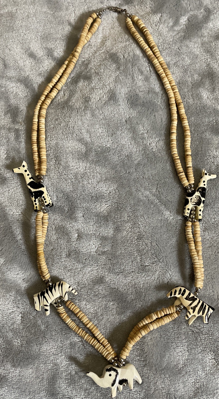Vintage Handmade African-Inspired Wooden Necklace – Carved Animal Beads – 15 in