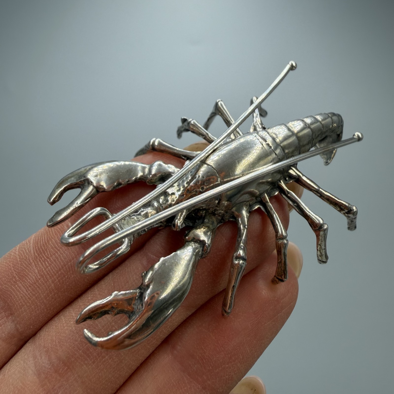 Vintage Italian 800 Silver Lobster Figurine Miniature Collectible Statue
