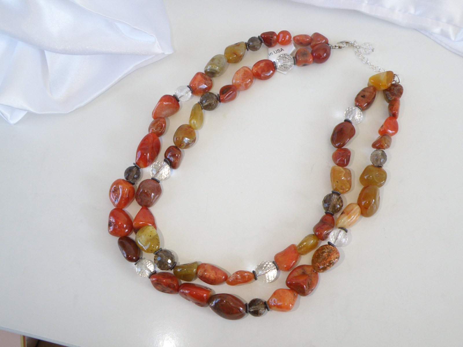Vintage Natural Carnelian Multi Stone Bold Sterling Silver Necklace