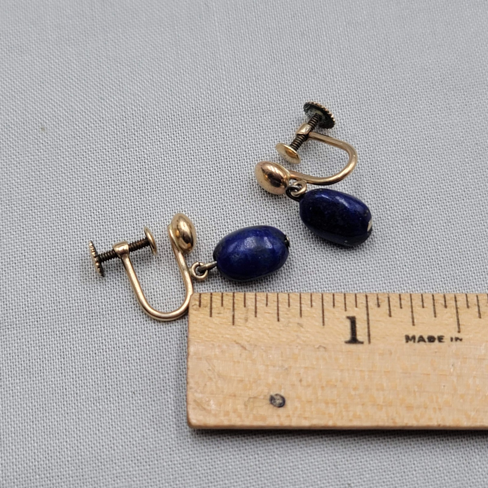 Vintage Lapis Lazuli Blue Stone Bead Clip on Earrings Gold Filled 1/20th 12k 5/8