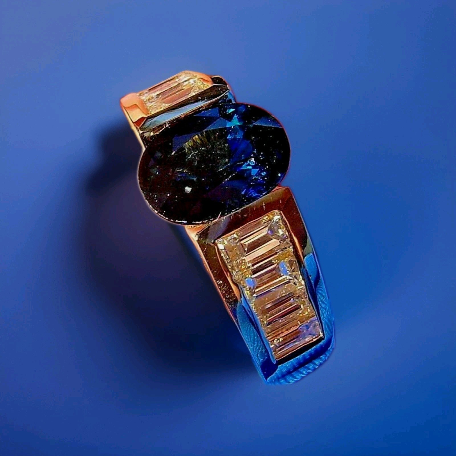 Original EARTH MINED SAPPHIRE DIAMOND Engagement Ring Deco Style SOLID 18K GOLD