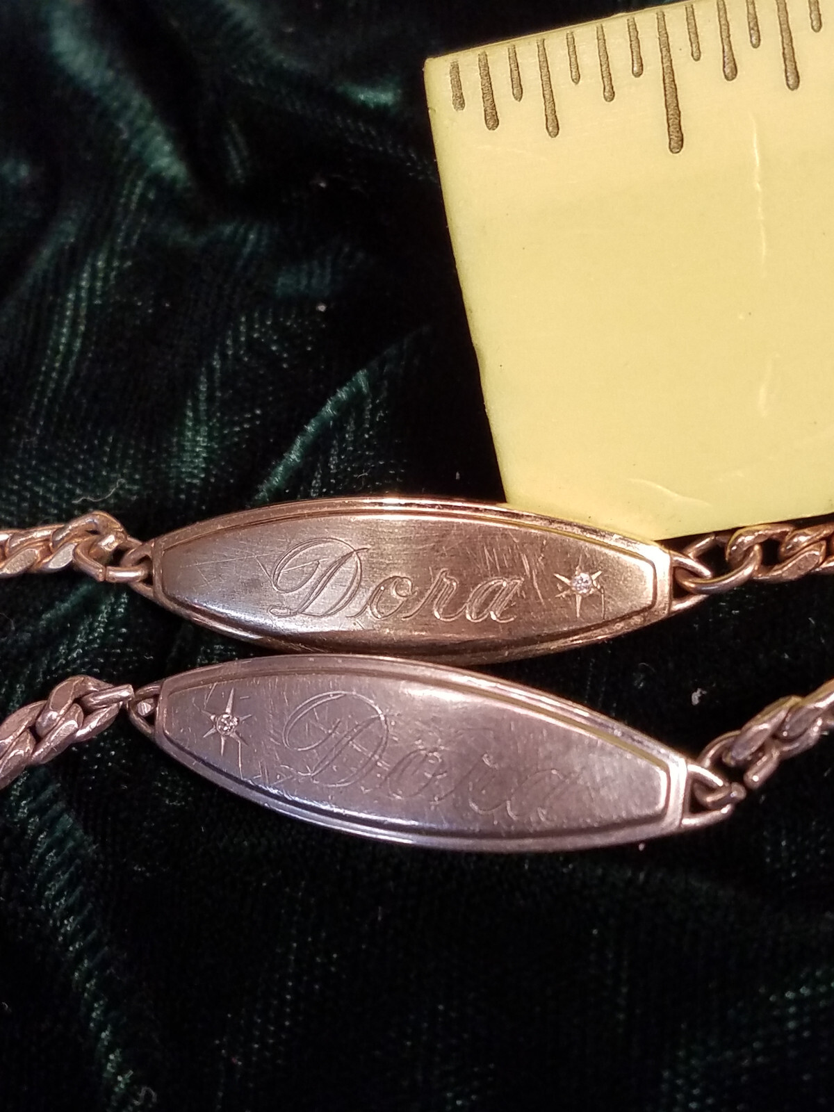 Lot Of 2 Identity Bracelet Speidel Diamond Accent Engraved ID Chain