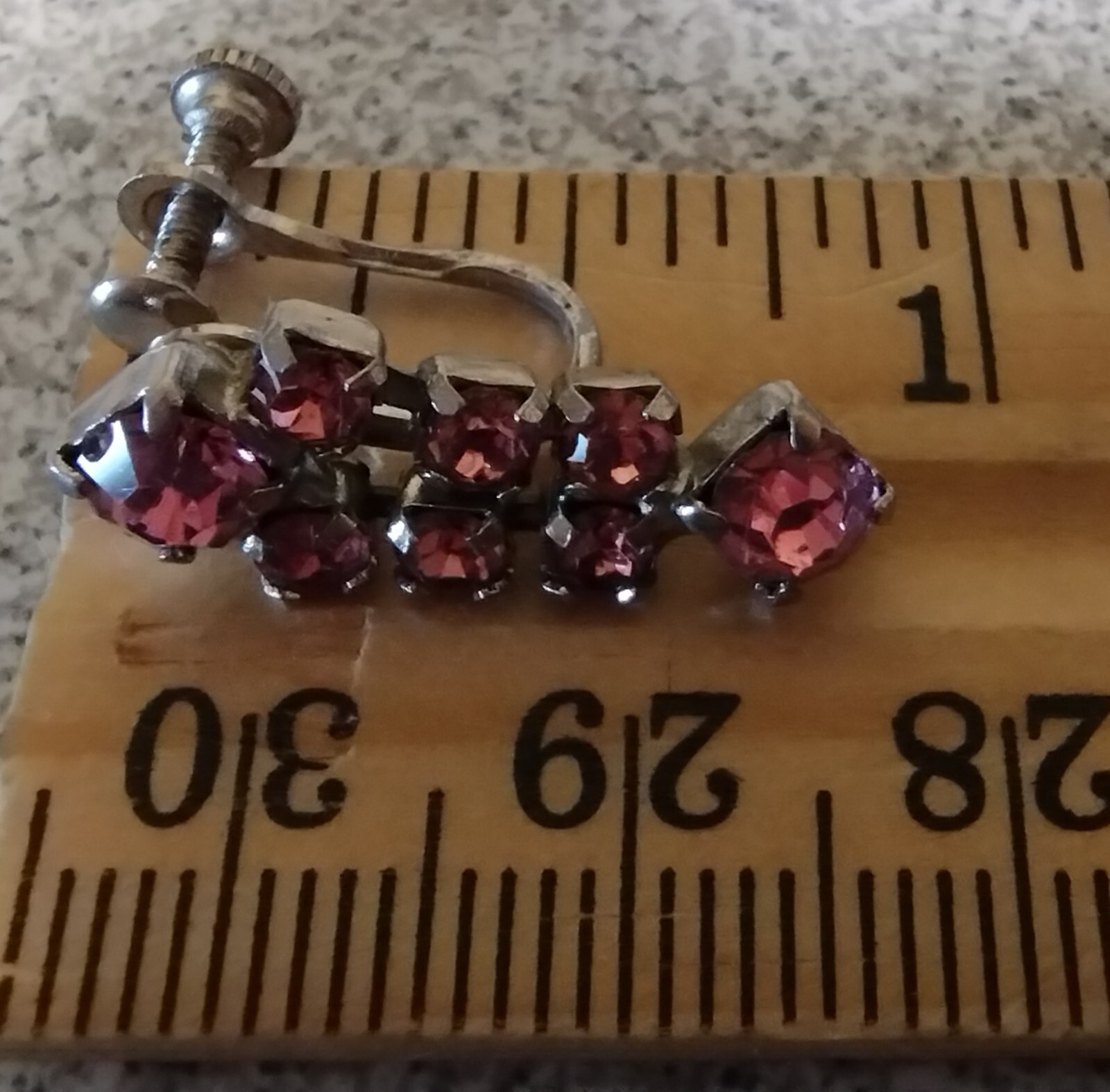 Prong Set Vintage Pink Rhinestones in Silvertone Screwback Earrings. #154