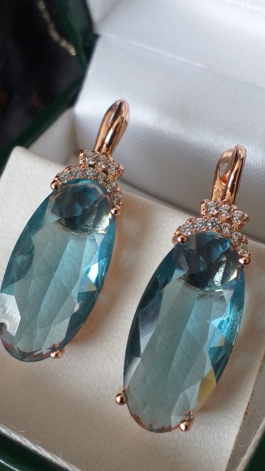 Vintage 1990-s 14 Ct Rolled Gold Large Blue Topaz Earrings-Hallmarked 585 RG