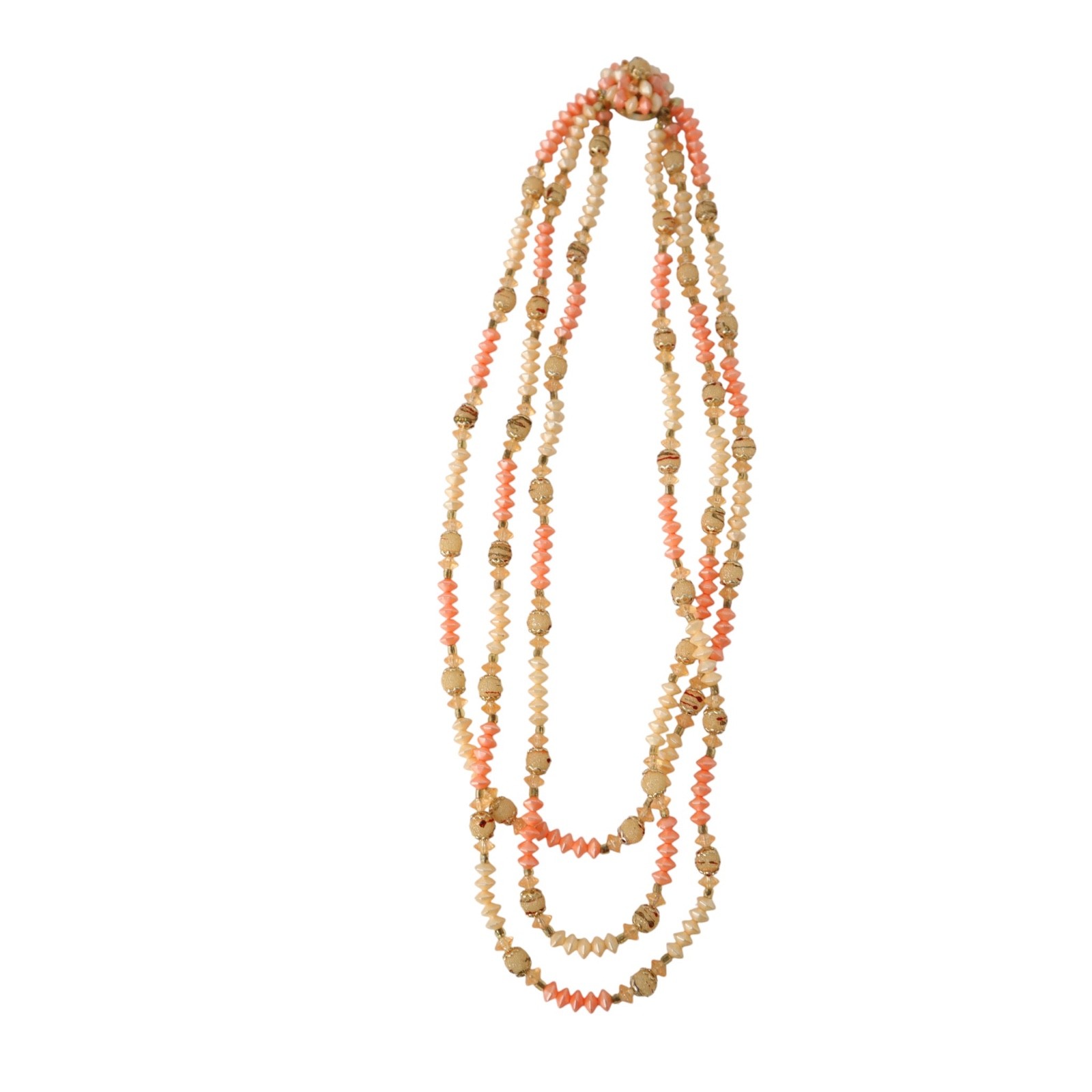 Vintage Multi Strand Lucite Sugar Beads Coral Pink Cluster Hong Kong Japan