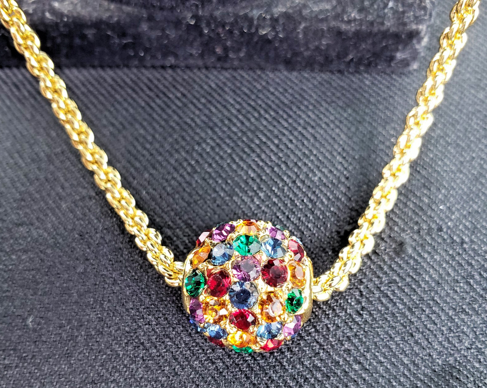 Vintage Joan Rivers Mulicolor Crystal Rhinestone Sliding Disco Ball 24″