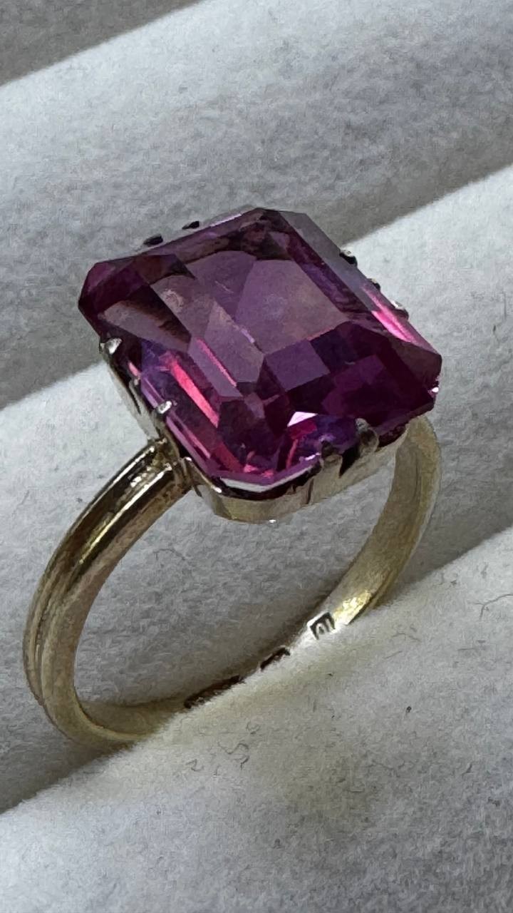 Vintage USSR Soviet 875 Sterling Silver Ring with Sapphire for Women 5.5