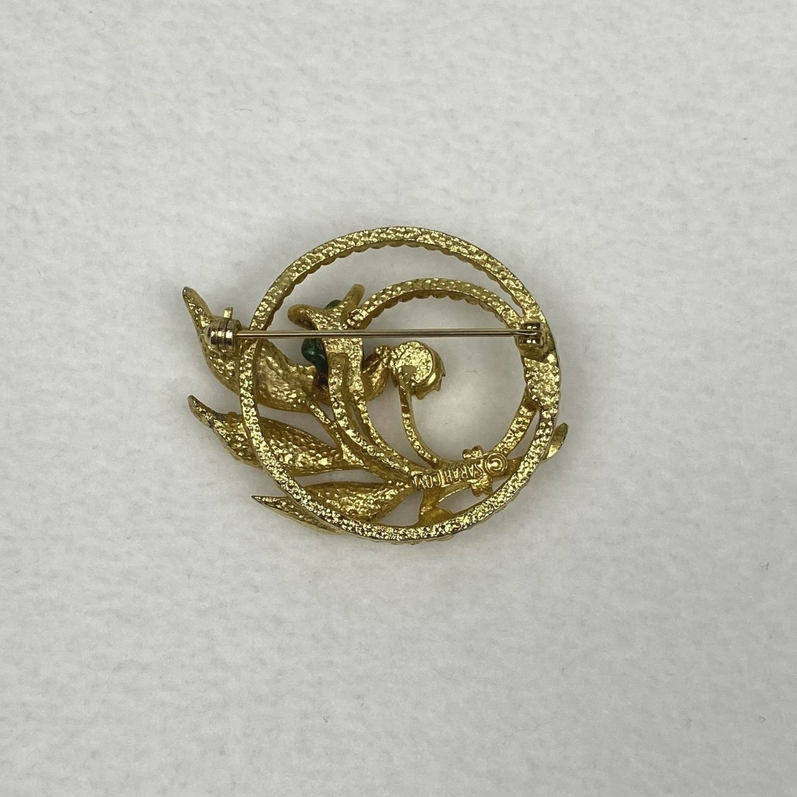 Vintage Sarah Coventry Jade Garden Gold Tone Brooch Faux Pearl Floral Pin